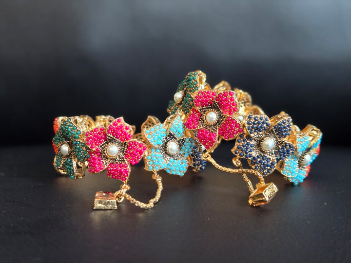 Navrattan Flower Bangle - Hoor Jewels