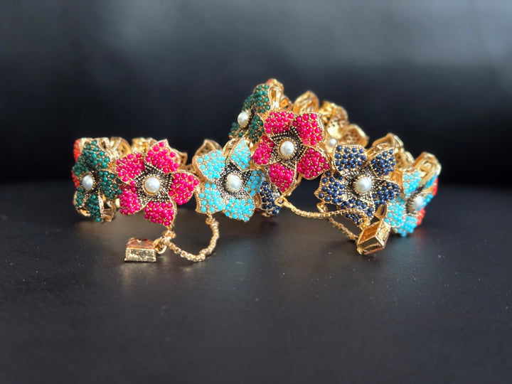 Navrattan Flower Bangle - Hoor Jewels