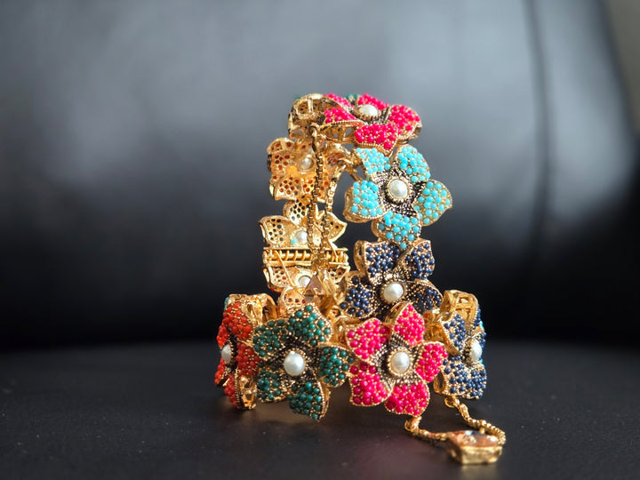 Navrattan Flower Bangle - Hoor Jewels