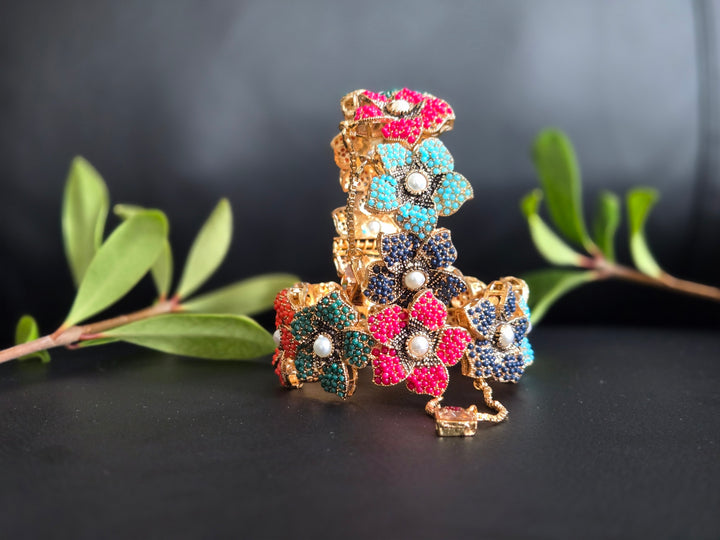 Navrattan Flower Bangle - Hoor Jewels