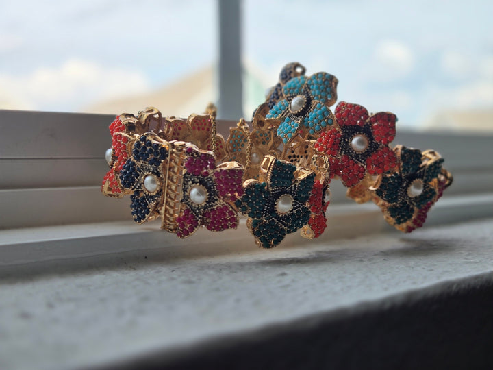 Navrattan Flower Bangle - Hoor Jewels