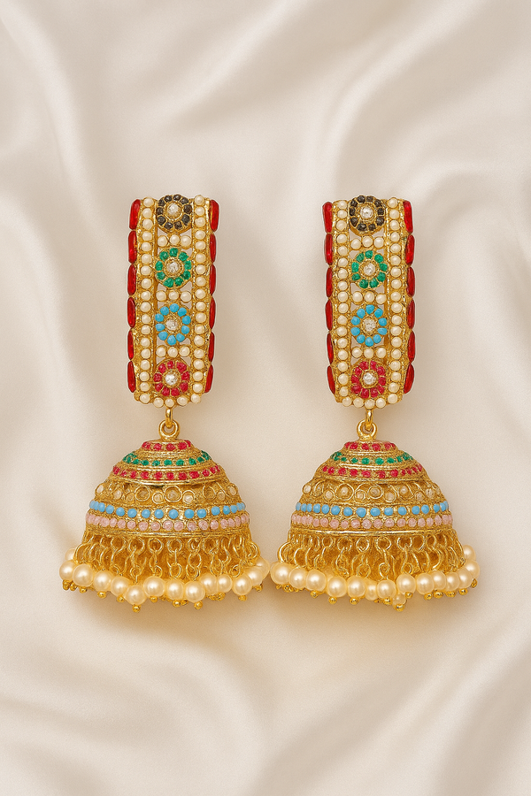 Royal Multicolor Kundan Jhumka Earrings - Hoor Jewels