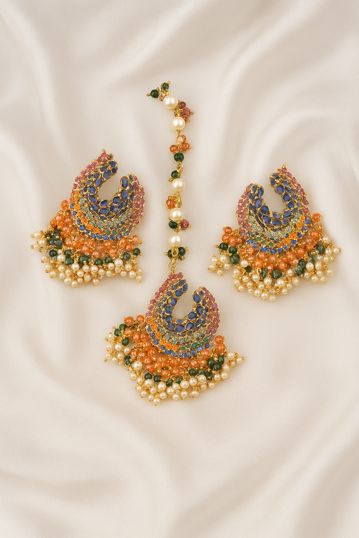 Pushpa Kundan Jhumka and Maang Tikka Set - Hoor Jewels