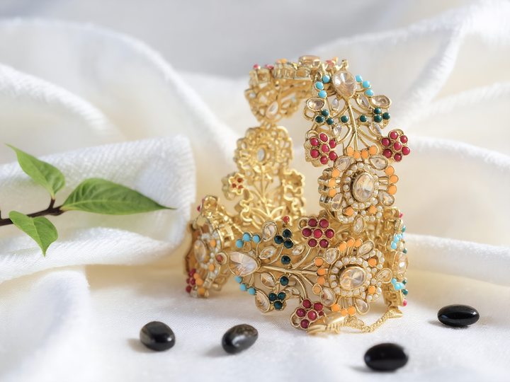 Navrattan Shahkar Bangle – Multi Stone - Hoor Jewels