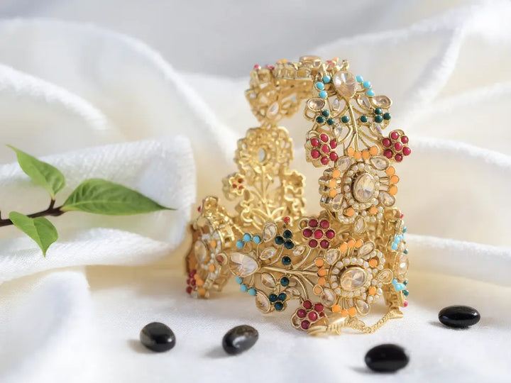 Navrattan Shahkar Bangle – Multi Stone - Hoor Jewels