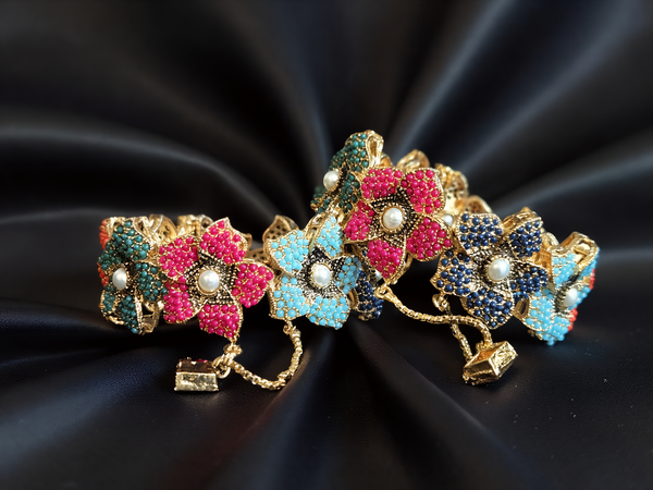 Navrattan Flower Bangle - Hoor Jewels