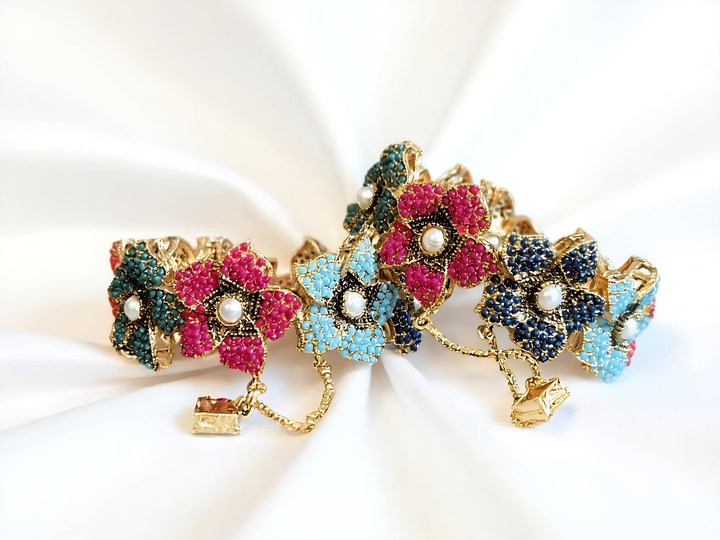 Navrattan Flower Bangle - Hoor Jewels