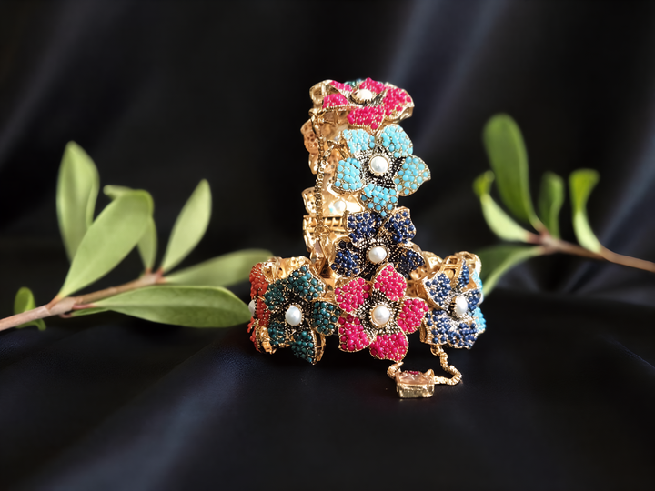 Navrattan Flower Bangle - Hoor Jewels