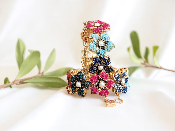 Navrattan Flower Bangle - Hoor Jewels