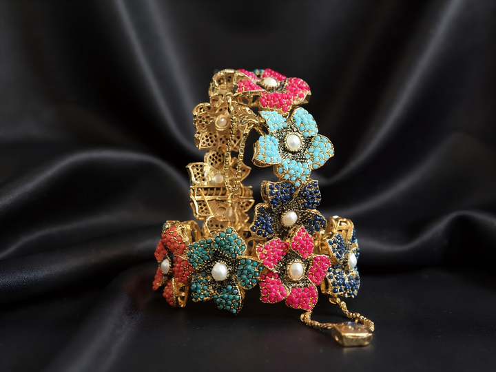 Navrattan Flower Bangle - Hoor Jewels