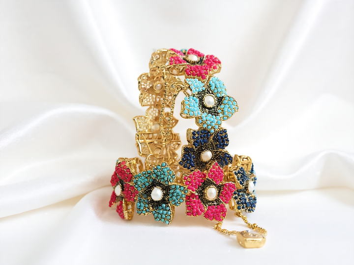 Navrattan Flower Bangle - Hoor Jewels