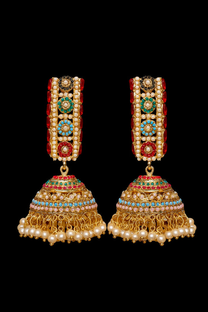 Royal Multicolor Kundan Jhumka Earrings - Hoor Jewels