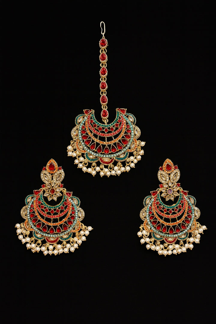 Original Navrattan Tikka and Earring Set - Hoor Jewels