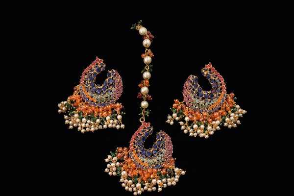Pushpa Kundan Jhumka and Maang Tikka Set - Hoor Jewels