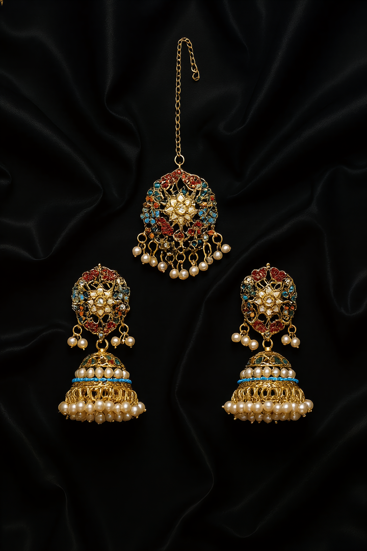 Navrattan earring with Teeka - Hoor Jewels