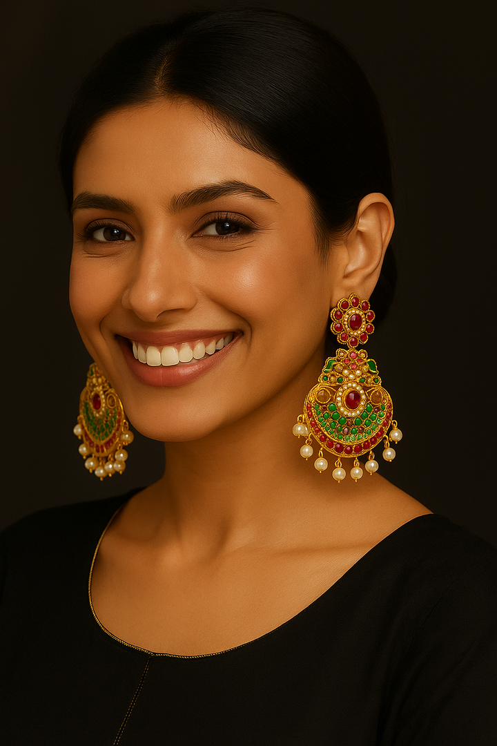 Royal Navratan Earring- Ruby - Hoor Jewels