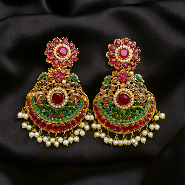 Royal Navratan Earring- Ruby - Hoor Jewels