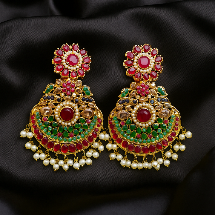Royal Navratan Earring- Ruby - Hoor Jewels